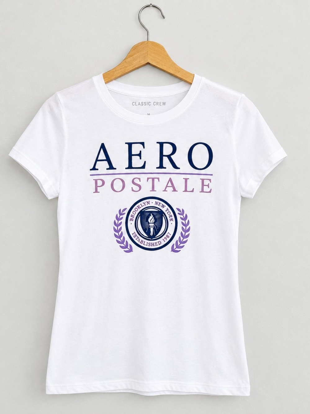 AEROPostale White Logo Crewneck T-Shirt Women's Sz L Graphic Everyday Basic